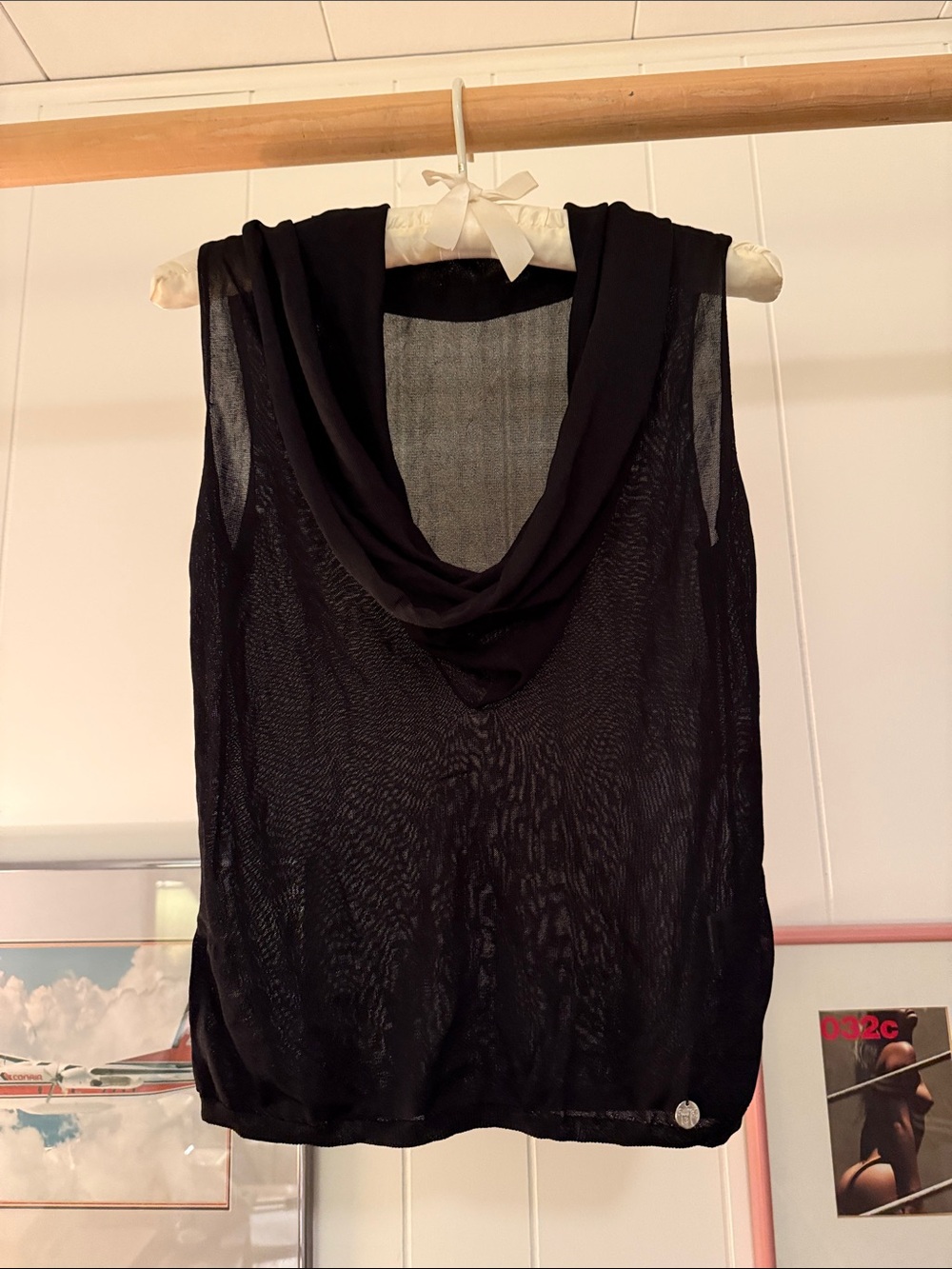 TANKAIR 100% Silk Black Draped Neck Sleeveless Top